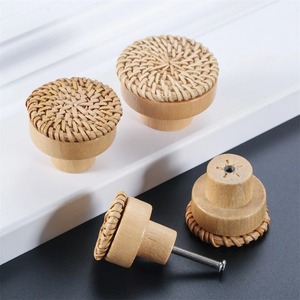 Boutons de porte en rotin, poignées en bois tressé pour portes de placards de cuisine, accessoires de meubles en gros - Product Image 5