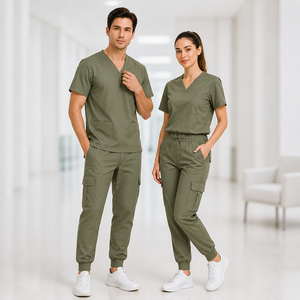 Conjunto de Uniformes Médicos Personalizados Unisex con Cuello en V, Transpirables, de Poliéster, Viscosa y Spandex, Uniformes para Doctores y Enfermeras, OEM ODM - Product Image 1
