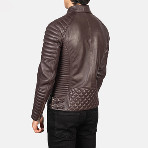 Men's Brown Sheep Leather Canvas Breathable Motorcycle <b>Jacket</b> <b>Slim</b> <b>Fit</b> Zipper Closure Mandarin Collar Winter Style Fox Fur Trim - Product Image 2