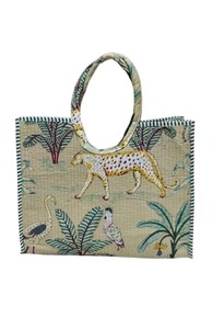 Bolso de Mano con Estampado de Selva, Bolso Tote de Hombro Acolchado de Algodón Indio - Product Image 2
