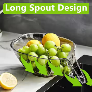 Modern Clear Plastic Vegetable Washer Bowl with Side Spout Drain System - Product Image 2