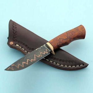 Cuchillo de cocina artesanal de cobre con patrón de Damasco, estilo caza, para exteriores, con funda de cuero, cuchillo de regalo para coleccionistas y chefs. - Product Image 5