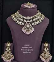 Ensemble de collier et boucles d'oreilles Kundan de qualité supérieure 08131, ensemble de bijoux en laiton avec pierres en moissanite pour mariage, fiançailles, fête