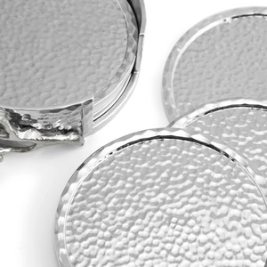 Set Of Hammered <b>Silver</b> Finished Coasters With Flower Accents Suitable For Family Dining Entertaining And Gifting Purposes - Product Image 5