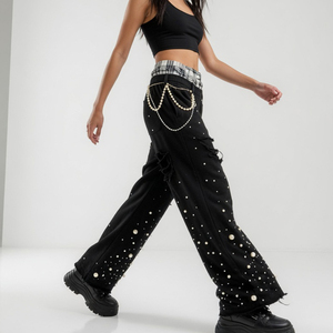 Pantalones anchos de doble cintura con pedrería personalizados Glory, joggers de primera calidad para mujer, venta al por mayor OEM - Product Image 5