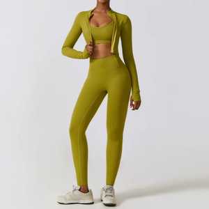 2026 Custom LOGO GYM Sports Wear Zipper Jacket Sexy Halter Sports Bra Backless Vest for Women Yoga Pants Set Active Wear Set - Product Image 5