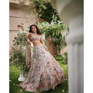 Lehenga choli 2XL ปักด้ายหลากสีสำหรับงานปาร์ตี้ - Product Image 6