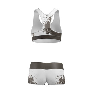 Ensemble de yoga personnalisé de haute qualité pour femme, comprenant un soutien-gorge à col rond et un short taille haute avec ceinture, logo imprimé par sublimation sur le devant, grandes tailles - Product Image 5