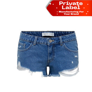 Shorts en jean grande taille pour femmes, taille haute, extensibles, coupe ajustée, personnalisables OEM - Product Image 1