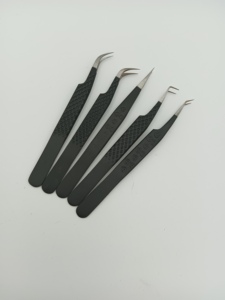 Pince à cils noire en acier inoxydable antistatique à pointe lisse pour extensions de cils – Outil professionnel de précision pour salon de beauté - Product Image 5
