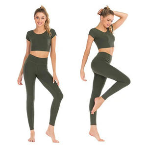 Conjunto deportivo modesto para mujer, transpirable, para yoga, con diseño sólido, ropa deportiva para gimnasio. - Product Image 6