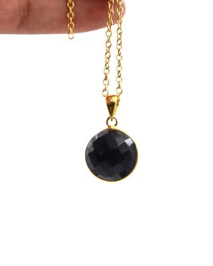 Natural Round Black Tourmaline <b>Necklace</b> Crystal Gemstone Pendant Handmade Healing Jewelry Gift <b>for</b> Women <b>Men</b> - Product Image 1