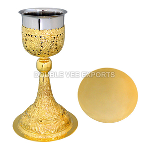 <b>Russian</b> Carved Brass Chalice and Paten Set | Ornate Communion Set – DOUBLE VEE EXPORTS - Product Image 2