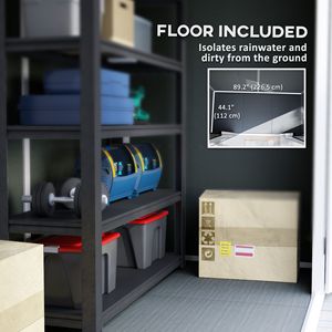 Caseta de Almacenamiento Exterior de Plástico Gris de 8' x 4' con Puertas con Cerradura, Ventilaciones, Ventana en el Piso para Patio Trasero, Jardín - Product Image 5