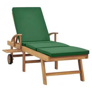 Chaise longue en teck avec coussin vert, mobilier de relaxation haut de gamme pour l'extérieur - Product Image 3