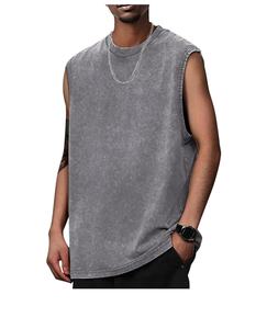 Custom Men <b>Knitted</b> Cotton <b>Sleeveless</b> Tank <b>Tops</b> Breathable Acid Wash Cut Muscle Streetwear Digital Print 180g Gym Running Workout - Product Image 1
