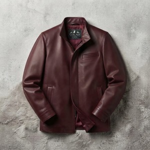 Men's Genuine Leather Winter <b>Biker</b> <b>Jacket</b> Waterproof Stand Collar Casual Leather <b>Jacket</b> - Product Image 3