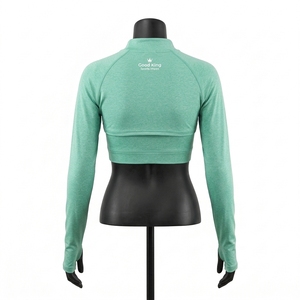 Top Corto de Manga Larga con Cuello Alto y Aberturas para Pulgares para Mujer, Bolero de Yoga y Fitness para Gimnasio - Product Image 6