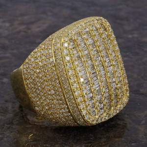 Anillo de Lujo con Diamantes Baguette, Anillo de Oro con Incrustaciones de Diamantes, Anillo Hip Hop con Pavé de Circonitas, Anillo Brillante - Product Image 3