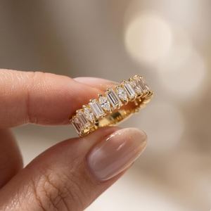 Luxury Marquise And Baguette Cut <b>Diamond</b> Half Eternity <b>Ring</b> Lab Grown 14K Yellow Gold Party Gift Jewelry For Wedding Anniversary - Product Image 1