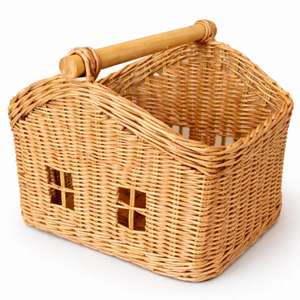 Panier en rotin en forme de maison pour pique-nique de Pâques avec poignée, panier de rangement pour jouets en rotin pour chambre d'enfant style bohème, prix de gros - Product Image 1