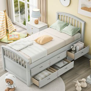 Letto a piattaforma in legno massello Orisfur Twin Size con 6 cassetti per bambini - Product Image 1