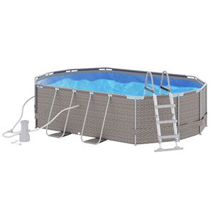Piscina Fuori Terra 14x10 con Telaio in Acciaio Grigio, Pompa Filtrante e Scaletta per Famiglie - Product Image 1