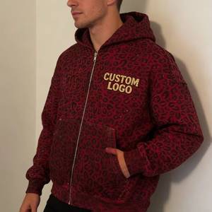 Sudadera con capucha de forro polar con cremallera y estampado de leopardo morado para hombre, estilo oversize, con logo de llama frontal, para otoño - Product Image 2