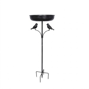 Mangeoire à oiseaux vintage en métal noir pour jardin extérieur, avec support stable, à prix raisonnable. - Product Image 1