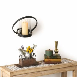 Juego de Apliques de Pared para Velas de Cristal y Metal Negro Premium, Marco Rectangular, Líneas Limpias, Montaje Seguro, Brillo Cálido, Decoración Elegante para el Hogar - Product Image 5