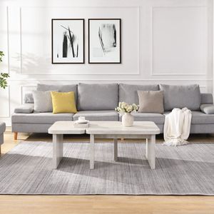 Tavolo da Caffè Rettangolare a L Staccabile Stile Rustico, Tavolo da Pranzo Singolo in Legno 47.24*23.62 Pollici e 35.43*31.49 Pollici, Stile Moderno - Product Image 1