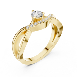 Yellow Gold Round Diamond <b>Split</b> Shank Engagement <b>Ring</b> with Side Stones Women's Romantic Style - Product Image 4