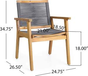 Ensemble table et 4 chaises, table ronde en teck avec corde tressée, pour usage extérieur. - Product Image 6