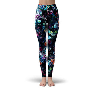Leggings de yoga à taille haute à imprimé floral, longueur intégrale, taille élastique, extensibles dans les quatre sens, en spandex et polyester - Product Image 1
