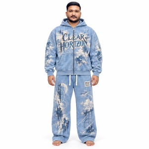 Conjunto de Sudadera con Capucha y Cremallera Completa y Pantalones Anchos de Felpa Personalizados Unisex con Estampado Gráfico, Etiqueta Personalizada, Forro Polar Grueso, Proveedores OEM - Product Image 1
