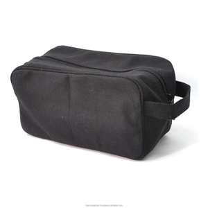 Canvas Toiletry Bag Zipper Closure Portable Cosmetic Pouch Simple Style Soft Handle Medium Capacity Travel <b>Makeup</b> <b>Case</b> - Product Image 2