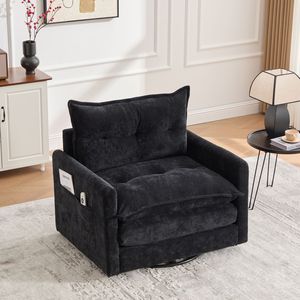 Poltrona Girevole Stile Mid-Century Modern United We Win, Imbottita con Base in Metallo Solido, Comoda Poltrona per Soggiorno - Product Image 1