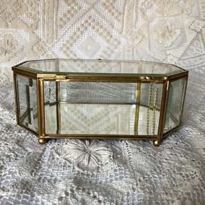 Hexagon Mirrored Jewelry <b>Box</b> With Gold Metal Trim And Lids For Trinket Storage Contemporary Designer Metal <b>Glass</b> Jewelry <b>box</b> - Product Image 3