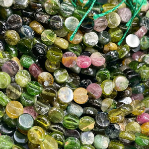 Cuentas de Turmalina Natural Multicolor en Forma de Moneda, Hermosas Gemas Verdes y Rosas, Cuentas de Alta Calidad - Product Image 1