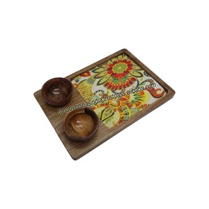 Solid Color Enamel Classic Rectangle Wooden Chip and Dip Platter with Dip Bowl <b>Tray</b> for Serving <b>Snacks</b> and Starters - Product Image 3