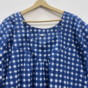 Vestido Kaftán de Algodón Indio con Cuello en V, Manga Murciélago, Estilo Boho, Hecho a Mano con Estampado de Bloques y Borde en Contraste, Corte Acampanado de Verano para Mujer - Product Image 2