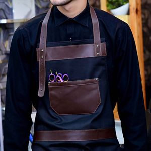 HARBOR CORPORATION HR-RS-04 Sleeveless Thermal Barber <b>Apron</b> with 1-4 <b>Leather</b> Pockets Durable Classic Style Workwear - Product Image 4