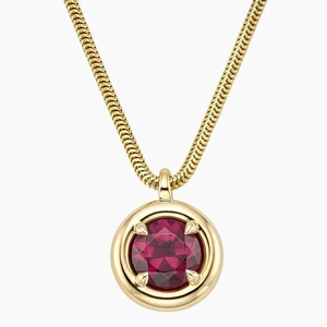 Round <b>Ruby</b> Pendant <b>Necklace</b> Yellow Gold Classic Style Unisex Everyday Wear - Product Image 1