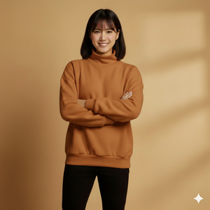 Women's Oversized Mockneck Casual Pullover <b>Top</b> Soft Feel <b>Long</b> <b>Sleeve</b> Fashion Piece for Daily Wear Collection - Product Image 1