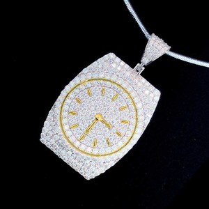 Colgante con forma de reloj Iced Out, cuadrado, con microincrustaciones de circonita, plata 925, chapado en oro de 18K, joyería de lujo estilo Hip Hop, unisex - Product Image 2