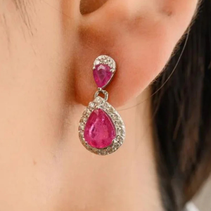 14K Gold Pear Cut Ruby <b>Diamond</b> <b>Dangle</b> <b>Earrings</b> - Product Image 1