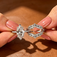 Bague en diamant CVD de laboratoire taille marquise, or blanc personnalisé, ensemble de bagues de mariée en diamant créé en laboratoire, bijoux fins pour femmes - Vente chaude