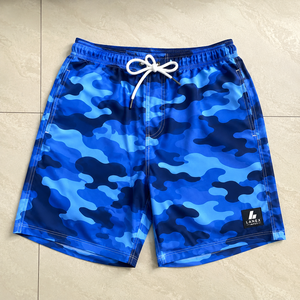 Shorts de bain pour hommes, bleu camouflage, séchage rapide, légers, avec cordon de serrage à la taille, logo personnalisé, vêtements de plage - Product Image 5