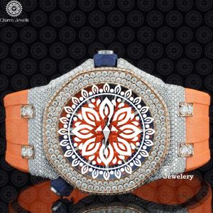 Charm Jewells Men's Stainless Steel Irregular Watch With Diamond Bezel Sapphire Crystal <b>Chronograph</b> Luxury Fashion Orange - Product Image 2