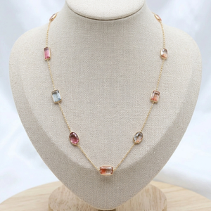 Collier ras du cou tendance en or jaune massif 18 carats fait main, avec maillons et pierres précieuses multi-tourmalines facettées, idéal pour les mariages féminins – Meilleure vente - Product Image 6